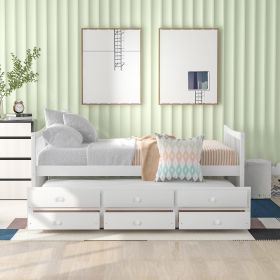 Full size Daybed with Twin size Trundle and Drawers;  Full Size (Color: White)