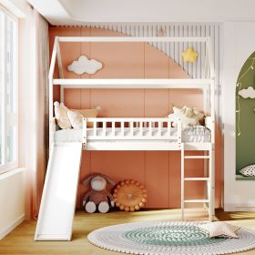 Twin Loft Bed with Slide;  House Bed with Slide (Color: White)