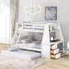 Twin over Full Bunk Bed with Trundle and Built-in Desk;  Three Storage Drawers and Shelf