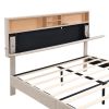 Queen Size Upholstered Platform Bed with Storage Headboard and USB Port, Linen Fabric Upholstered Bed