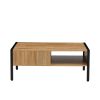 40.16" Rattan Coffee table, sliding door for storage, metal legs, Modern table for living room , natural