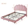 Full Upholstered Smart LED Bed Frame with Elegant Flowers Headboard,Floating Velvet Platform LED Bed with Wooden Slats Support