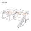 Full and Twin Size L-Shaped Bunk Bed with Slide and Short Ladde