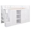 Functional Loft Bed with 3 Shelves;  2 Wardrobes and 2 Drawers;  Ladder with Storage;  No Box Spring Needed