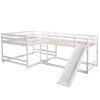 Full and Twin Size L-Shaped Bunk Bed with Slide and Short Ladde