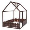 (Slats are not included) Full Size Wood Bed House Bed Frame with Fence;  for Kids;  Teens;  Girls;  Boys