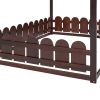 (Slats are not included) Full Size Wood Bed House Bed Frame with Fence;  for Kids;  Teens;  Girls;  Boys