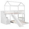 Twin Over Twin Bunk Bed with Two Drawers and Slide, House Bed with Slide