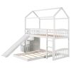 Twin Over Twin Bunk Bed with Two Drawers and Slide, House Bed with Slide