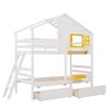 Twin over Twin Bunk Bed with 2 Drawers;  1 Storage Box;  1 Shelf;  Window and Roof