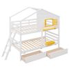 Twin over Twin Bunk Bed with 2 Drawers;  1 Storage Box;  1 Shelf;  Window and Roof