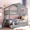 Twin over Twin Bunk Bed with 2 Drawers;  1 Storage Box;  1 Shelf;  Window and Roof