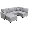 89.8*60.2" Modern Sectional Sofa,5-Seat Modular Couch Set with Convertible Ottoman,L-Shape Linen Fabric Corner Couch Set with 2 Pillows for Living Roo