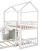 Twin Over Twin Bunk Bed with Two Drawers and Slide, House Bed with Slide