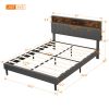 Queen Size Upholstered Platform Bed with Storage Headboard and USB Port, Linen Fabric Upholstered Bed