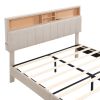 Queen Size Upholstered Platform Bed with Storage Headboard and USB Port, Linen Fabric Upholstered Bed