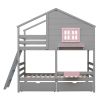 Twin over Twin Bunk Bed with 2 Drawers;  1 Storage Box;  1 Shelf;  Window and Roof