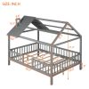 Full Size Wood House Bed with Fence