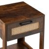 15.75" Rattan End table with drawer, Modern nightstand, side table for living roon, bedroom