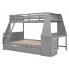 Twin over Full Bunk Bed with Trundle and Built-in Desk;  Three Storage Drawers and Shelf