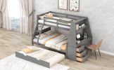 Twin over Full Bunk Bed with Trundle and Built-in Desk;  Three Storage Drawers and Shelf