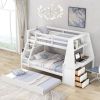 Twin over Full Bunk Bed with Trundle and Built-in Desk;  Three Storage Drawers and Shelf