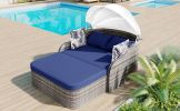 79.9" Outdoor Sunbed with Adjustable Canopy;  Double lounge;  PE Rattan Daybed