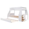 Twin over Full Bunk Bed with Trundle and Built-in Desk;  Three Storage Drawers and Shelf