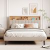 Queen Size Upholstered Platform Bed with Storage Headboard and USB Port, Linen Fabric Upholstered Bed