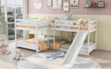 Full and Twin Size L-Shaped Bunk Bed with Slide and Short Ladde