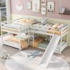 Full and Twin Size L-Shaped Bunk Bed with Slide and Short Ladde