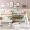 Full and Twin Size L-Shaped Bunk Bed with Slide and Short Ladde