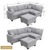 89.8*60.2" Modern Sectional Sofa,5-Seat Modular Couch Set with Convertible Ottoman,L-Shape Linen Fabric Corner Couch Set with 2 Pillows for Living Roo