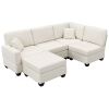 89.8*60.2" Modern Sectional Sofa,5-Seat Modular Couch Set with Convertible Ottoman,L-Shape Linen Fabric Corner Couch Set with 2 Pillows for Living Roo