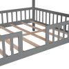 Full Size Wood House Bed with Fence