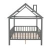 Full Size Wood House Bed with Fence