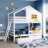 Twin over Twin Bunk Bed with 2 Drawers;  1 Storage Box;  1 Shelf;  Window and Roof