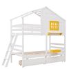 Twin over Twin Bunk Bed with 2 Drawers;  1 Storage Box;  1 Shelf;  Window and Roof