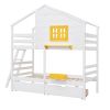 Twin over Twin Bunk Bed with 2 Drawers;  1 Storage Box;  1 Shelf;  Window and Roof