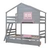 Twin over Twin Bunk Bed with 2 Drawers;  1 Storage Box;  1 Shelf;  Window and Roof