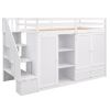 Functional Loft Bed with 3 Shelves;  2 Wardrobes and 2 Drawers;  Ladder with Storage;  No Box Spring Needed