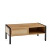 40.16" Rattan Coffee table, sliding door for storage, metal legs, Modern table for living room , natural