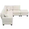 89.8*60.2" Modern Sectional Sofa,5-Seat Modular Couch Set with Convertible Ottoman,L-Shape Linen Fabric Corner Couch Set with 2 Pillows for Living Roo