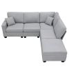 89.8*60.2" Modern Sectional Sofa,5-Seat Modular Couch Set with Convertible Ottoman,L-Shape Linen Fabric Corner Couch Set with 2 Pillows for Living Roo