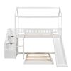 Twin Over Twin Bunk Bed with Two Drawers and Slide, House Bed with Slide