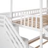 Twin Over Twin Bunk Bed with Two Drawers and Slide, House Bed with Slide