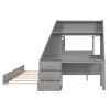 Twin over Full Bunk Bed with Trundle and Built-in Desk;  Three Storage Drawers and Shelf