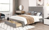 Queen Size Storage Bed Velvet Upholstered Platform Bed with a Big Drawer